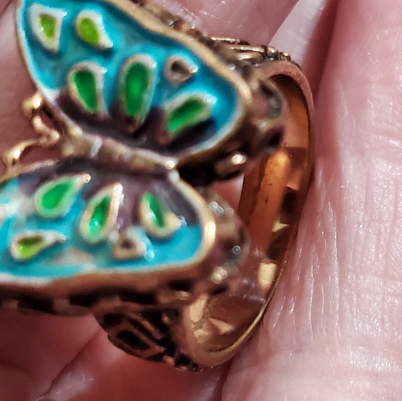 SOLD Amy Kahn Russell butterfly enamel ring solid bronze vintage Timeless! - Picture 7 of 9